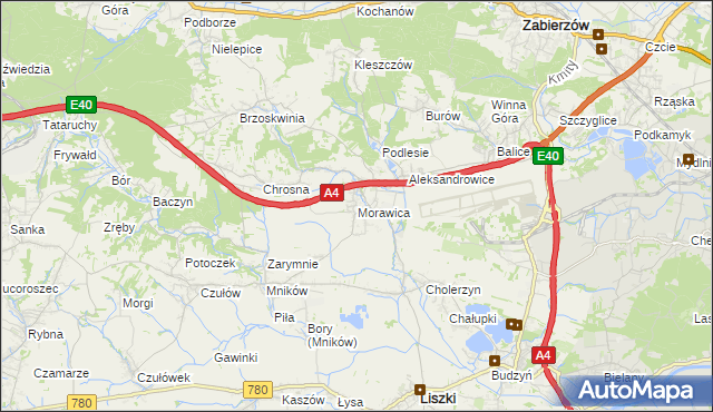 mapa Morawica gmina Liszki, Morawica gmina Liszki na mapie Targeo