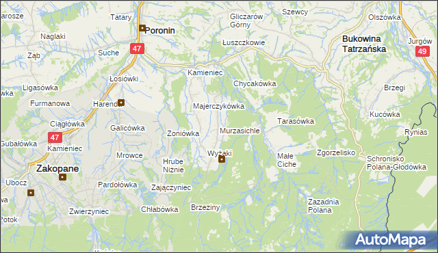 mapa Murzasichle, Murzasichle na mapie Targeo