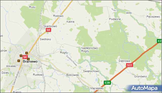 mapa Nadleśnictwo Rogity, Nadleśnictwo Rogity na mapie Targeo