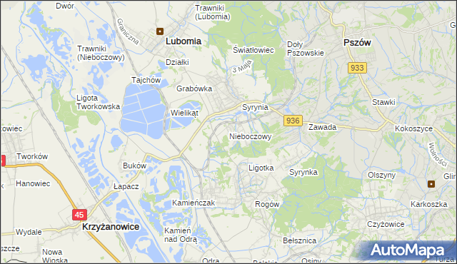 mapa Nieboczowy, Nieboczowy na mapie Targeo