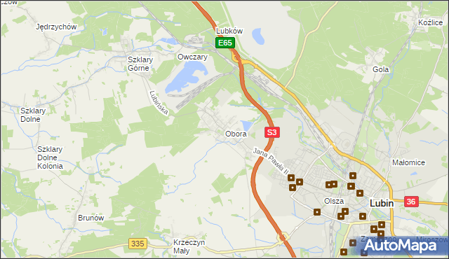 mapa Obora gmina Lubin, Obora gmina Lubin na mapie Targeo