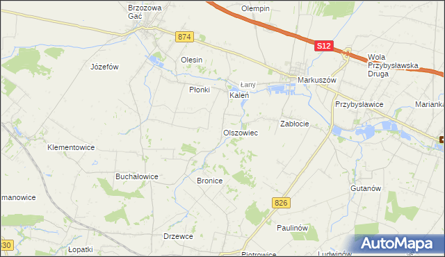 mapa Olszowiec gmina Markuszów, Olszowiec gmina Markuszów na mapie Targeo