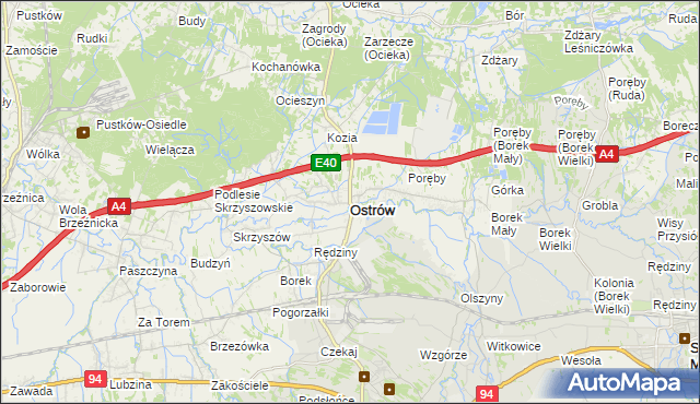 mapa Ostrów powiat ropczycko-sędziszowski, Ostrów powiat ropczycko-sędziszowski na mapie Targeo