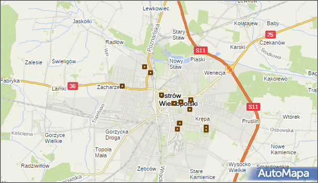 mapa Ostrów Wielkopolski, Ostrów Wielkopolski na mapie Targeo