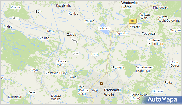 mapa Pień gmina Radomyśl Wielki, Pień gmina Radomyśl Wielki na mapie Targeo