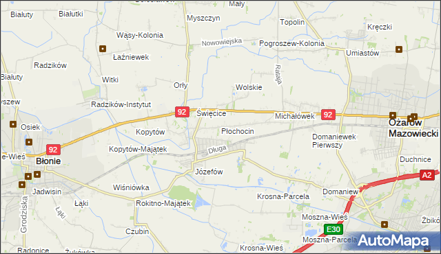 mapa Płochocin gmina Ożarów Mazowiecki, Płochocin gmina Ożarów Mazowiecki na mapie Targeo