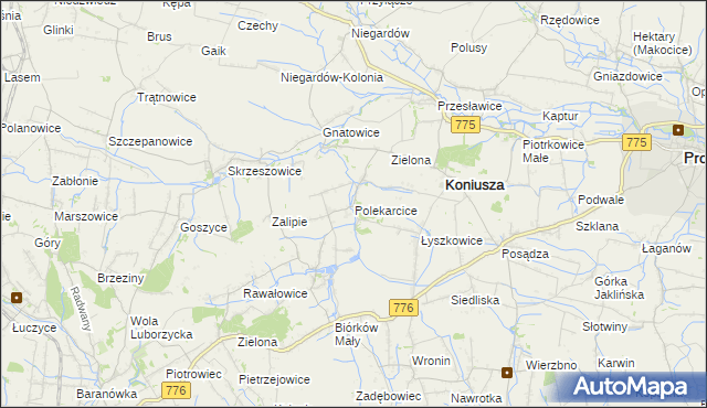 mapa Polekarcice, Polekarcice na mapie Targeo