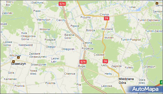 mapa Porzecze gmina Miedziana Góra, Porzecze gmina Miedziana Góra na mapie Targeo