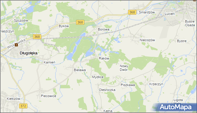 mapa Raków gmina Długołęka, Raków gmina Długołęka na mapie Targeo