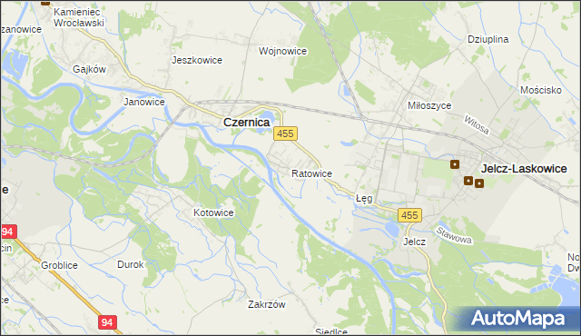 mapa Ratowice gmina Czernica, Ratowice gmina Czernica na mapie Targeo