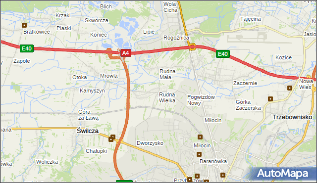 mapa Rudna Wielka gmina Świlcza, Rudna Wielka gmina Świlcza na mapie Targeo