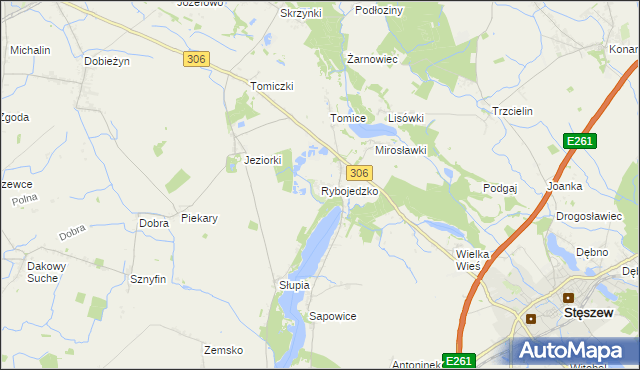 mapa Rybojedzko gmina Stęszew, Rybojedzko gmina Stęszew na mapie Targeo