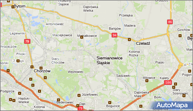 mapa Siemianowice Śląskie, Siemianowice Śląskie na mapie Targeo