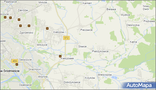 mapa Śliwice gmina Długołęka, Śliwice gmina Długołęka na mapie Targeo