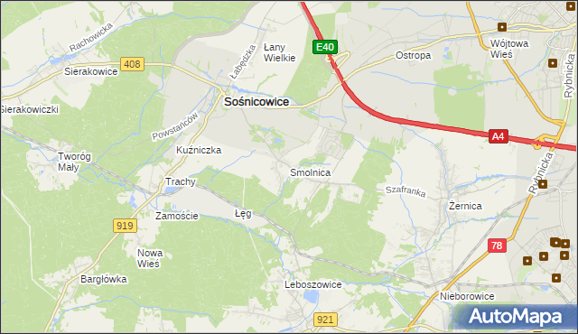 mapa Smolnica gmina Sośnicowice, Smolnica gmina Sośnicowice na mapie Targeo