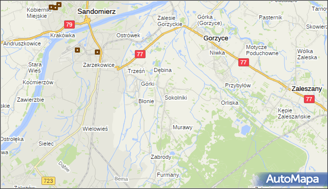 mapa Sokolniki gmina Gorzyce, Sokolniki gmina Gorzyce na mapie Targeo