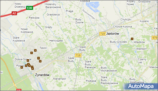 mapa Stare Budy gmina Jaktorów, Stare Budy gmina Jaktorów na mapie Targeo