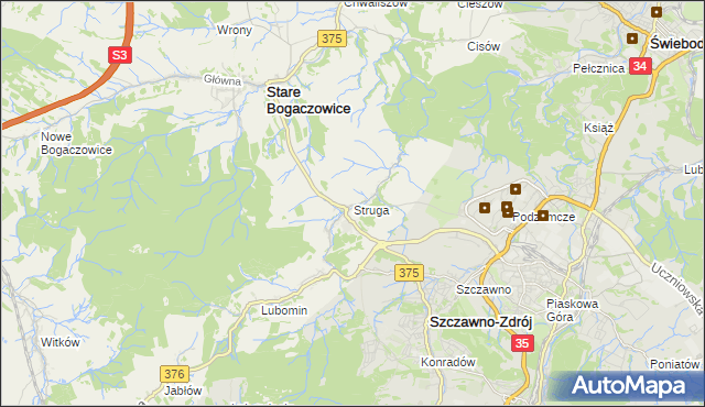 mapa Struga gmina Stare Bogaczowice, Struga gmina Stare Bogaczowice na mapie Targeo