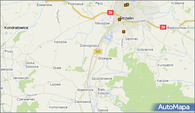 mapa Strzegów gmina Strzelin, Strzegów gmina Strzelin na mapie Targeo