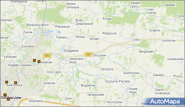 mapa Strzyżew gmina Kampinos, Strzyżew gmina Kampinos na mapie Targeo