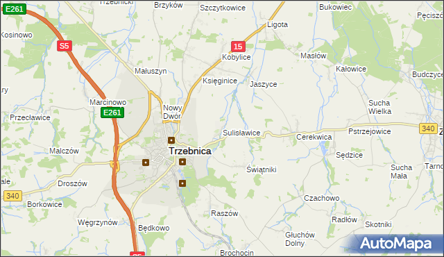 mapa Sulisławice gmina Trzebnica, Sulisławice gmina Trzebnica na mapie Targeo