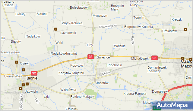 mapa Święcice gmina Ożarów Mazowiecki, Święcice gmina Ożarów Mazowiecki na mapie Targeo