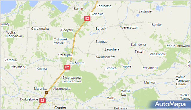 mapa Świerszczów gmina Cyców, Świerszczów gmina Cyców na mapie Targeo