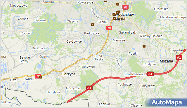 mapa Turza Śląska, Turza Śląska na mapie Targeo