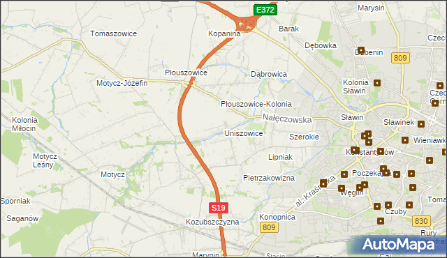 mapa Uniszowice, Uniszowice na mapie Targeo