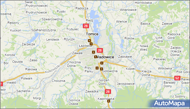 mapa Wadowice, Wadowice na mapie Targeo