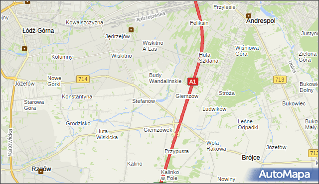 mapa Wandalin gmina Brójce, Wandalin gmina Brójce na mapie Targeo