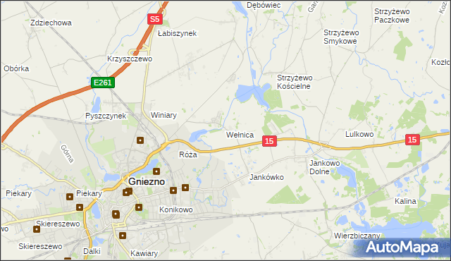 mapa Wełnica gmina Gniezno, Wełnica gmina Gniezno na mapie Targeo