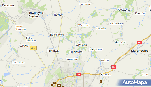 mapa Wiśniowa gmina Świdnica, Wiśniowa gmina Świdnica na mapie Targeo