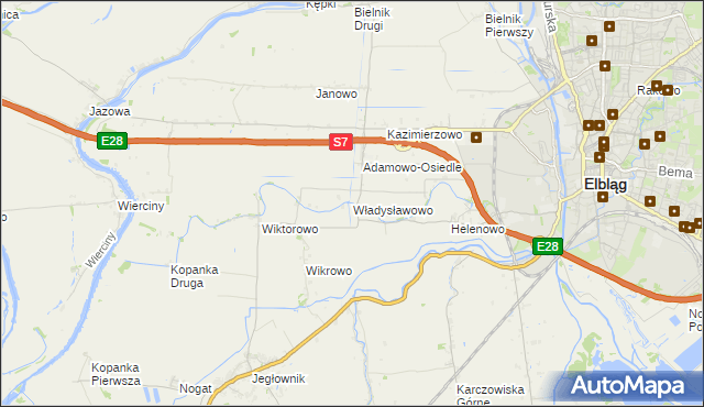 mapa Władysławowo gmina Elbląg, Władysławowo gmina Elbląg na mapie Targeo