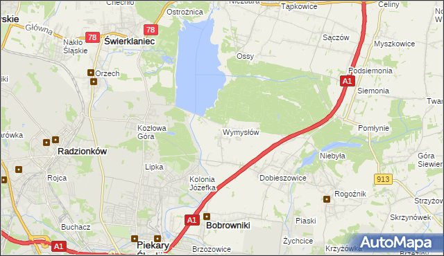 mapa Wymysłów gmina Bobrowniki, Wymysłów gmina Bobrowniki na mapie Targeo