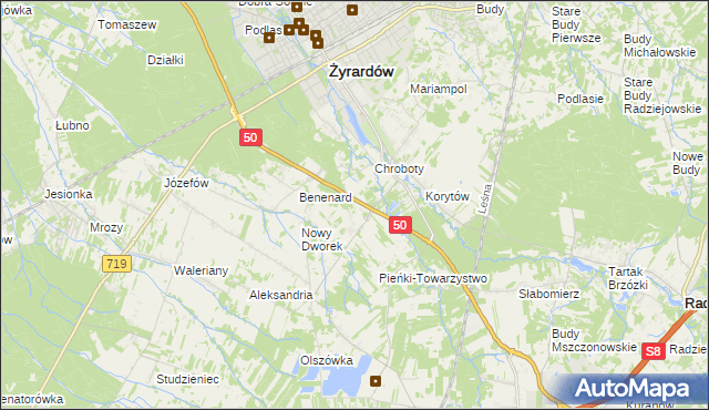 mapa Zazdrość gmina Radziejowice, Zazdrość gmina Radziejowice na mapie Targeo