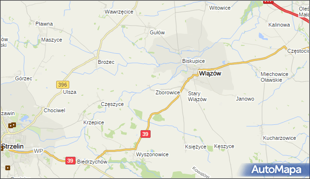 mapa Zborowice gmina Wiązów, Zborowice gmina Wiązów na mapie Targeo