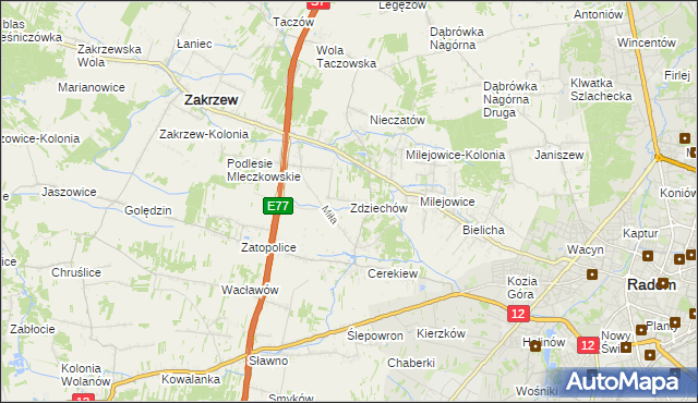 mapa Zdziechów gmina Zakrzew, Zdziechów gmina Zakrzew na mapie Targeo