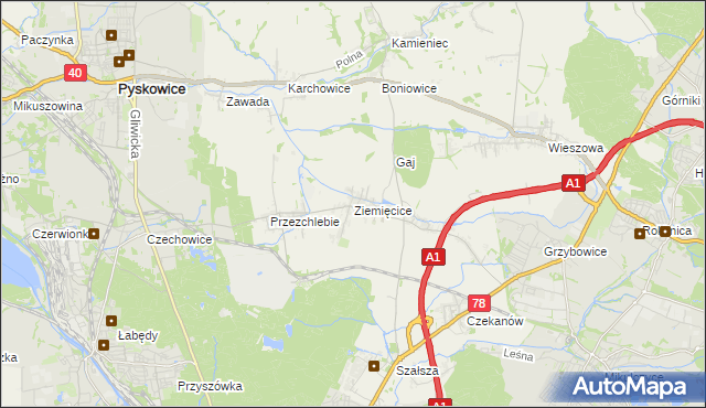 mapa Ziemięcice, Ziemięcice na mapie Targeo