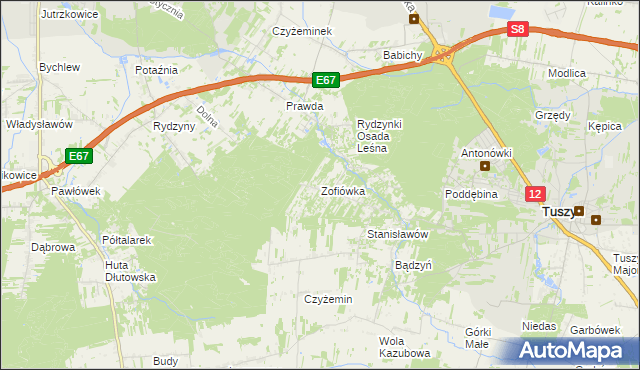 mapa Zofiówka gmina Tuszyn, Zofiówka gmina Tuszyn na mapie Targeo