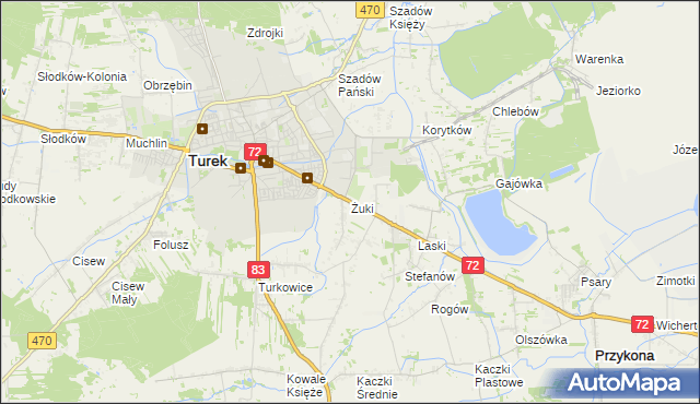 mapa Żuki gmina Turek, Żuki gmina Turek na mapie Targeo