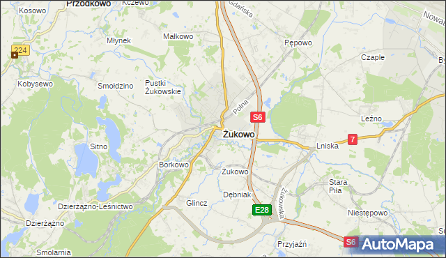 mapa Żukowo powiat kartuski, Żukowo powiat kartuski na mapie Targeo