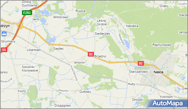 mapa Brzeźno gmina Kostrzyn, Brzeźno gmina Kostrzyn na mapie Targeo