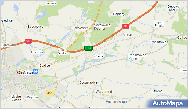 mapa Cieśle gmina Oleśnica, Cieśle gmina Oleśnica na mapie Targeo