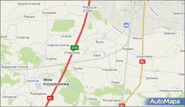 mapa Gąski gmina Wola Krzysztoporska, Gąski gmina Wola Krzysztoporska na mapie Targeo