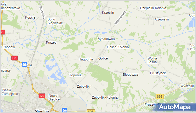 mapa Golice gmina Siedlce, Golice gmina Siedlce na mapie Targeo