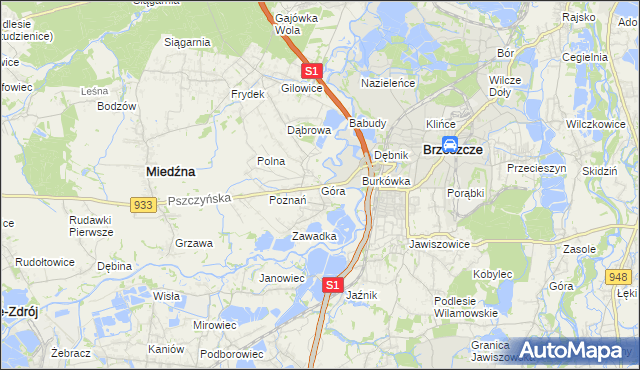 mapa Góra gmina Miedźna, Góra gmina Miedźna na mapie Targeo