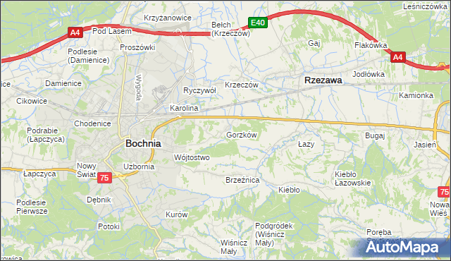 mapa Gorzków gmina Bochnia, Gorzków gmina Bochnia na mapie Targeo