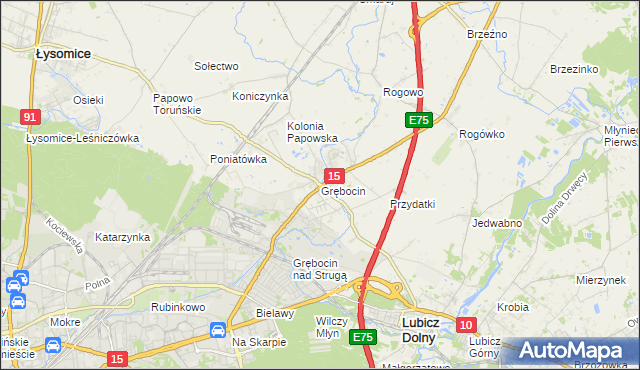 mapa Grębocin gmina Lubicz, Grębocin gmina Lubicz na mapie Targeo