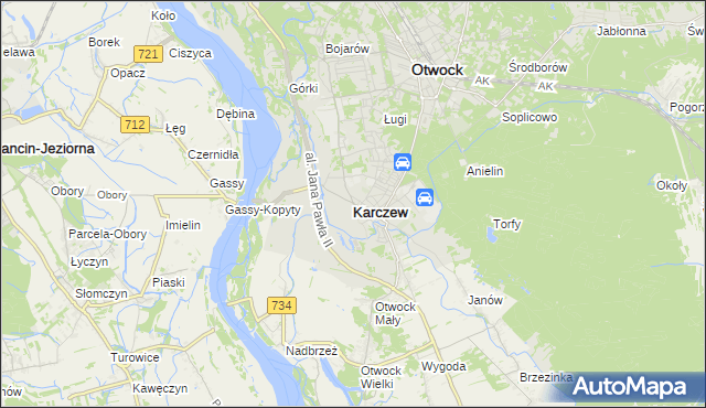 mapa Karczew powiat otwocki, Karczew powiat otwocki na mapie Targeo